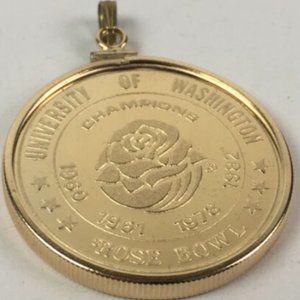 Vintage Washington Huskies Football Rose Bowl Gold Pendant - 1980s